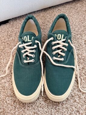 Polo by Ralph Lauren Green Canvas Low-Top Sneakers with Cream Accents